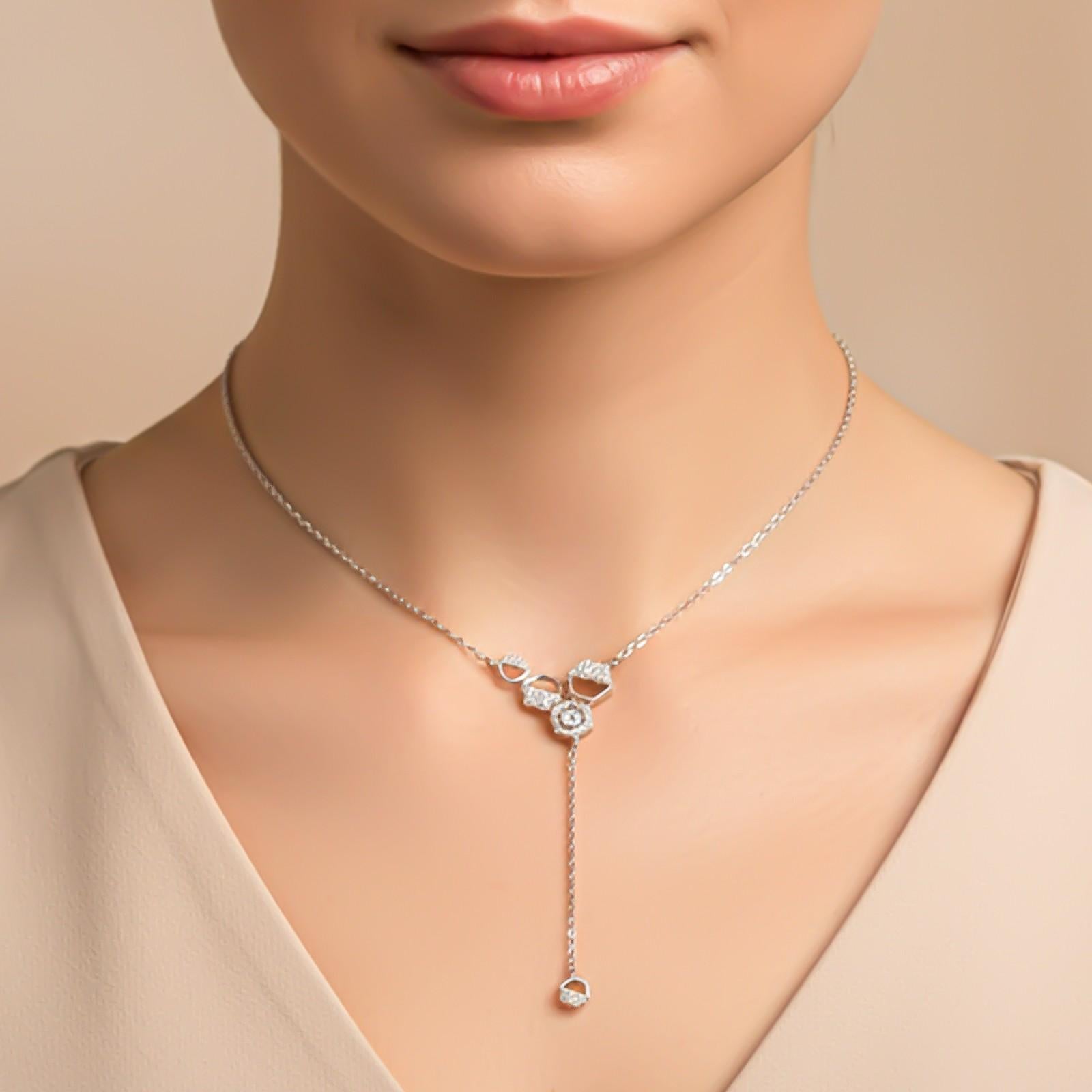 Silver Geometric Honeycomb Drop Necklace
