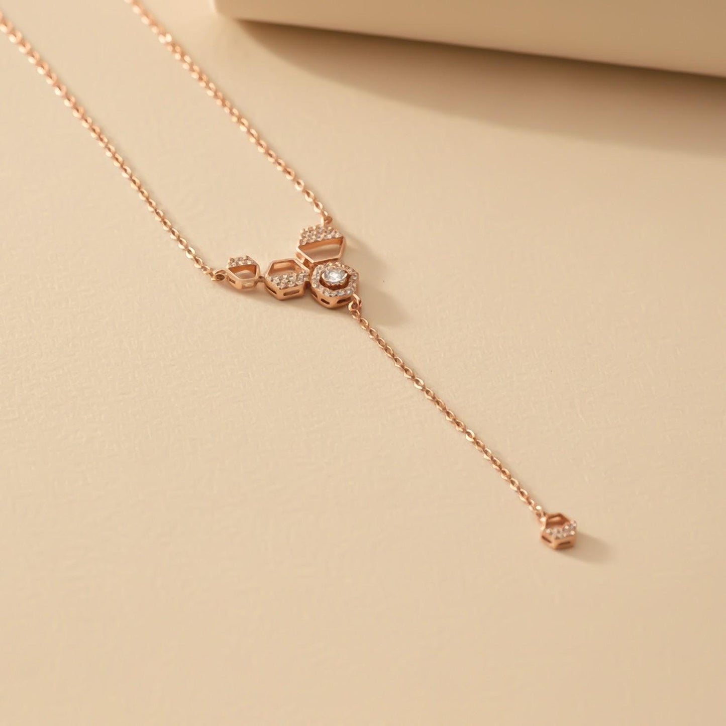 Silver Geometric Honeycomb Drop Necklace