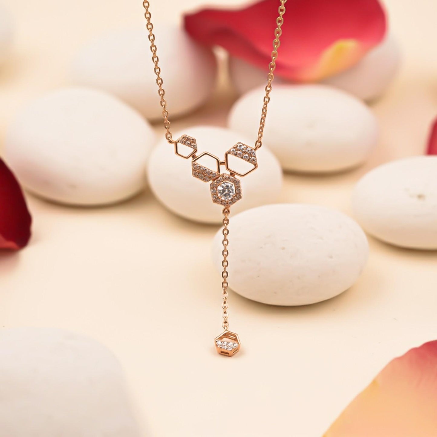 Silver Geometric Honeycomb Drop Necklace