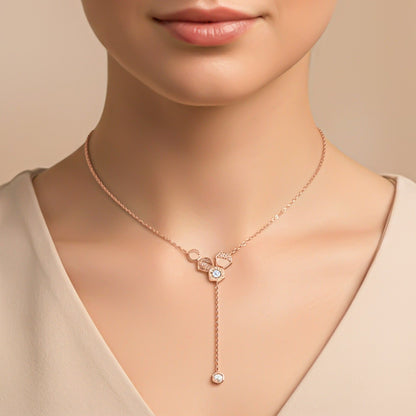 Silver Geometric Honeycomb Drop Necklace