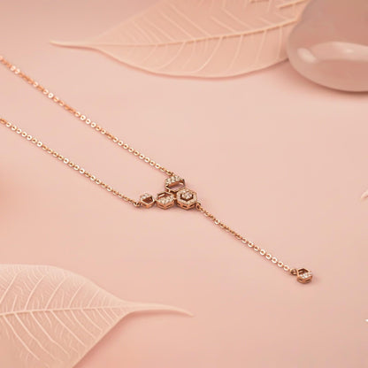 Silver Geometric Honeycomb Drop Necklace