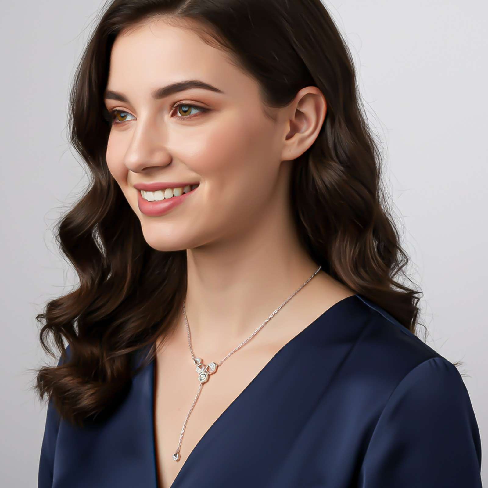 Silver Geometric Honeycomb Drop Necklace