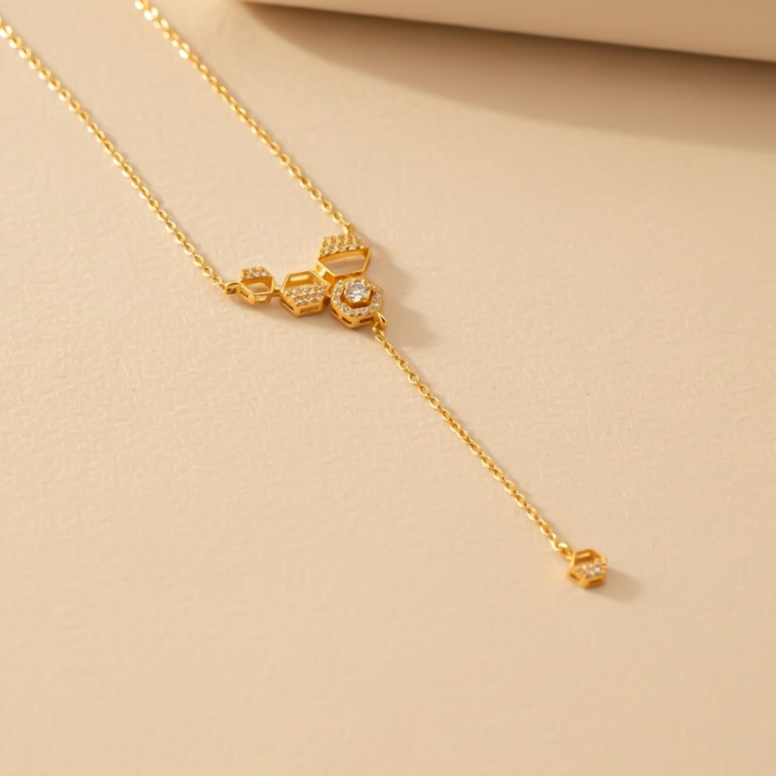 Silver Geometric Honeycomb Drop Necklace