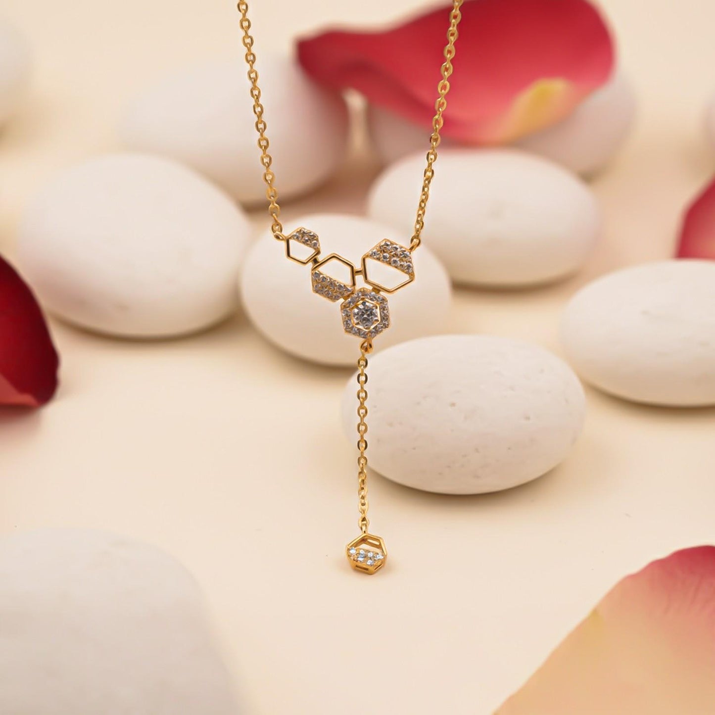 Silver Geometric Honeycomb Drop Necklace