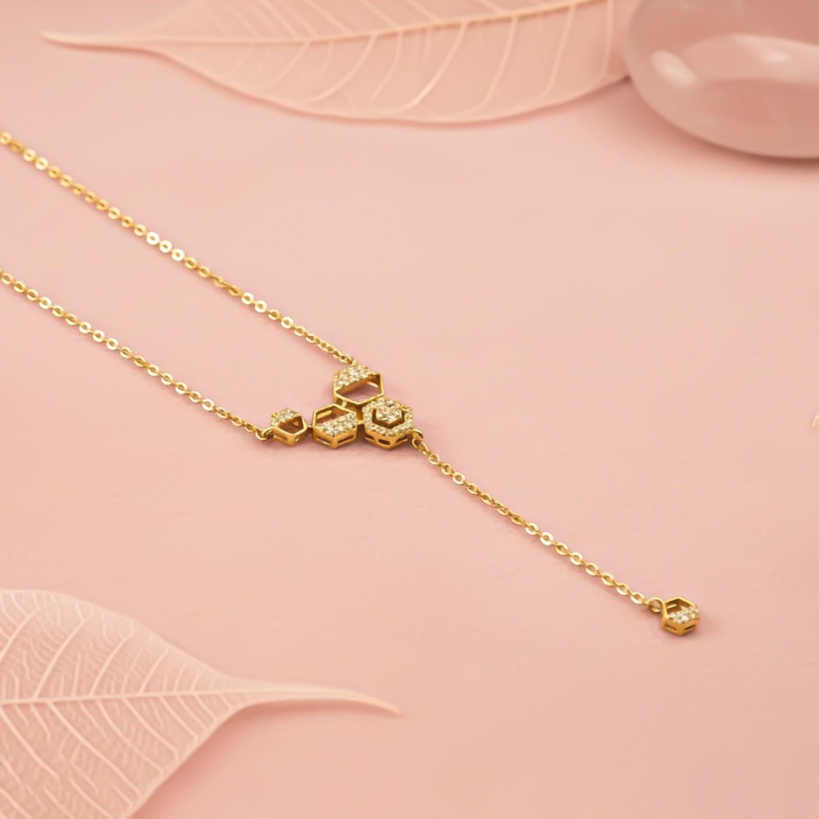 Silver Geometric Honeycomb Drop Necklace