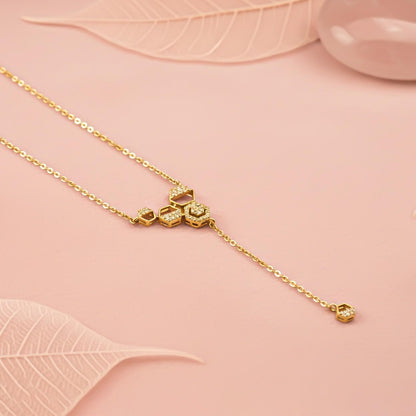 Silver Geometric Honeycomb Drop Necklace