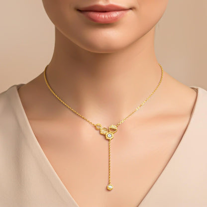 Silver Geometric Honeycomb Drop Necklace