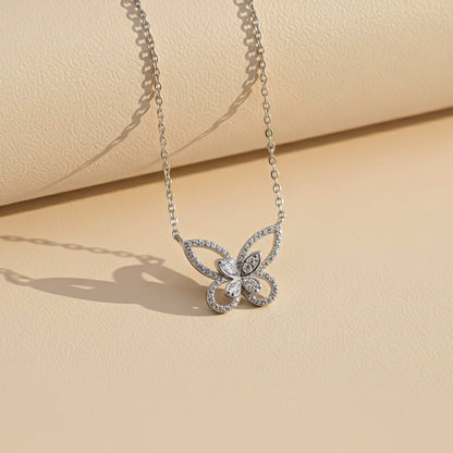 Silver Elegant Crystal Butterfly Necklace