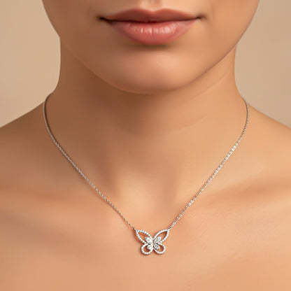 Silver Elegant Crystal Butterfly Necklace