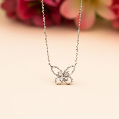 Silver Elegant Crystal Butterfly Necklace