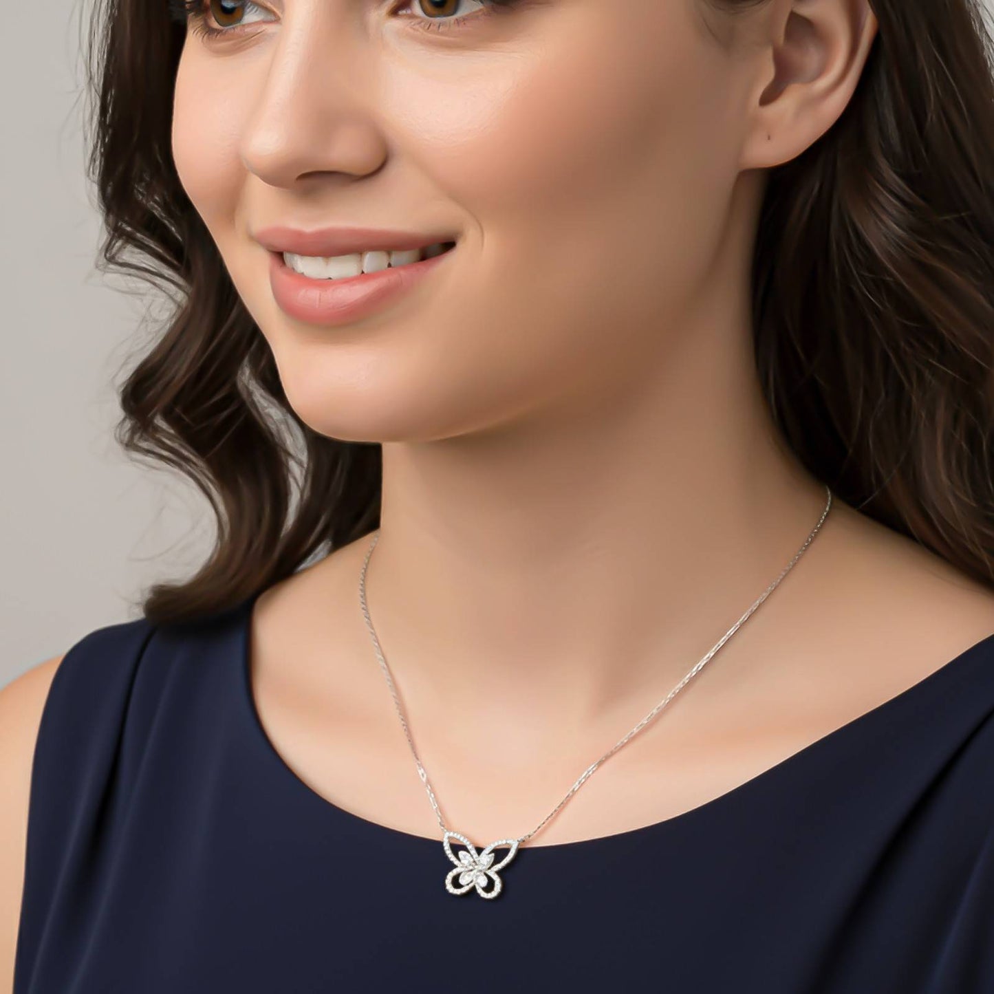 Silver Elegant Crystal Butterfly Necklace