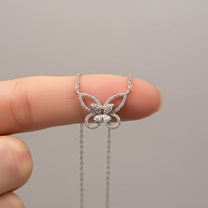 Silver Elegant Crystal Butterfly Necklace