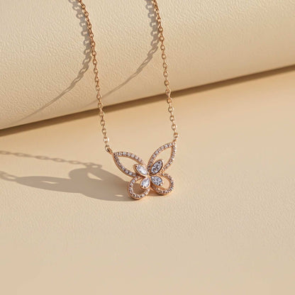 Silver Elegant Crystal Butterfly Necklace