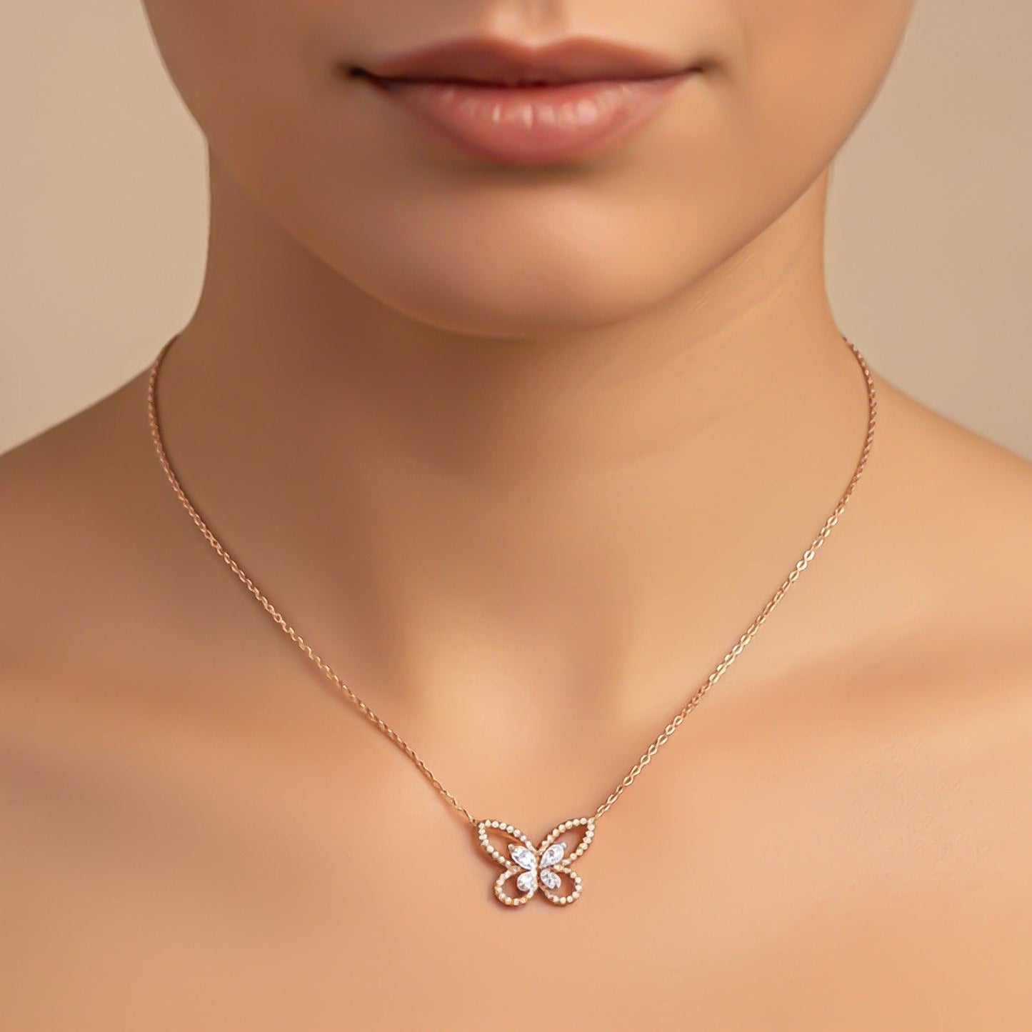 Silver Elegant Crystal Butterfly Necklace