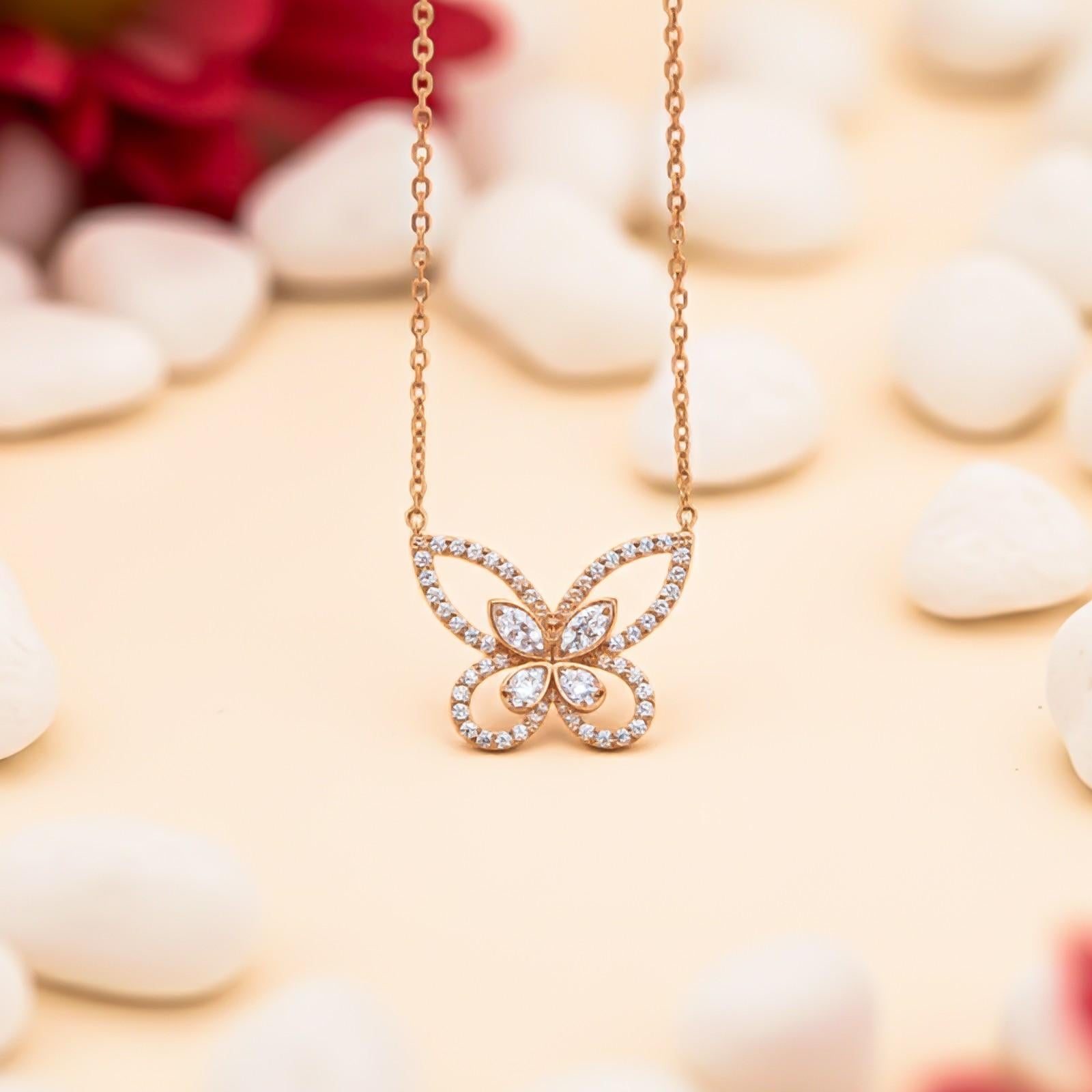 Silver Elegant Crystal Butterfly Necklace