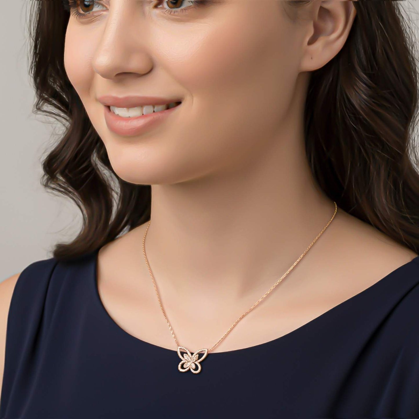 Silver Elegant Crystal Butterfly Necklace
