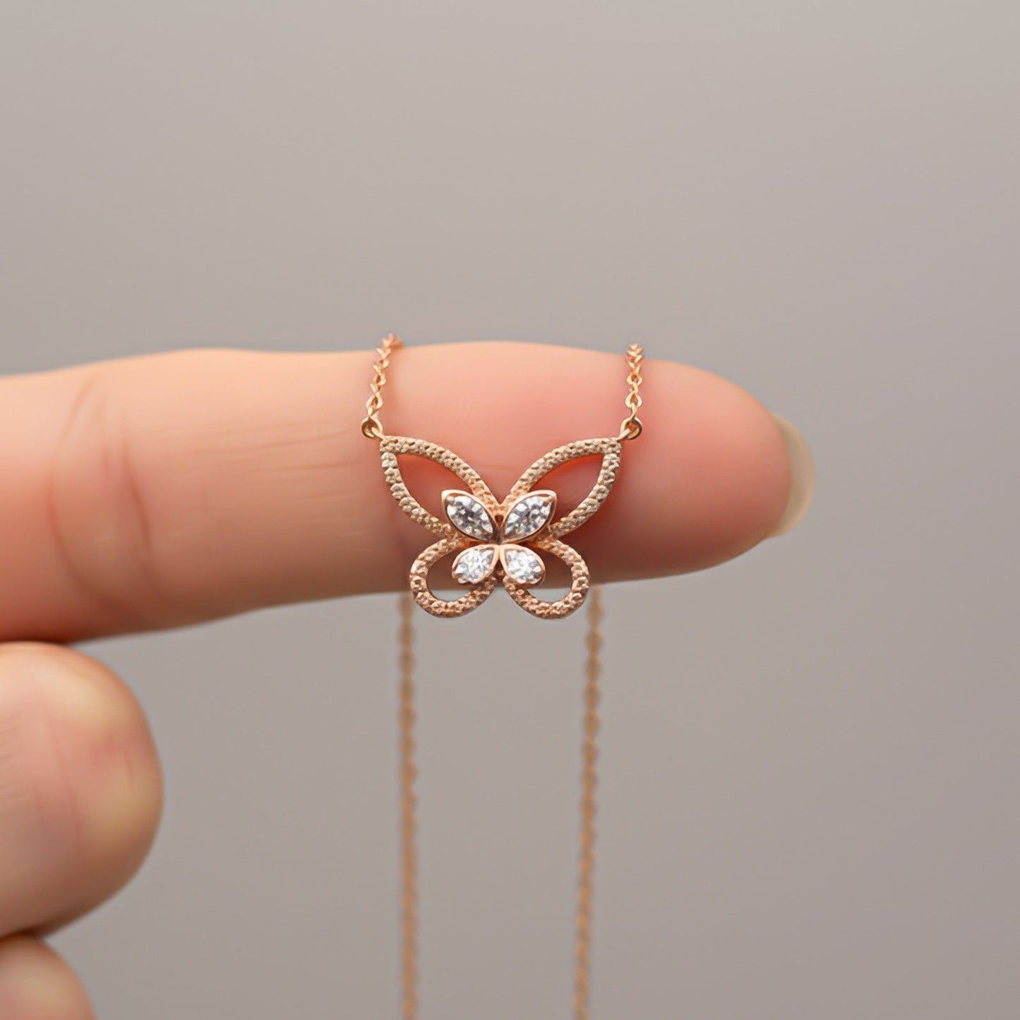 Silver Elegant Crystal Butterfly Necklace