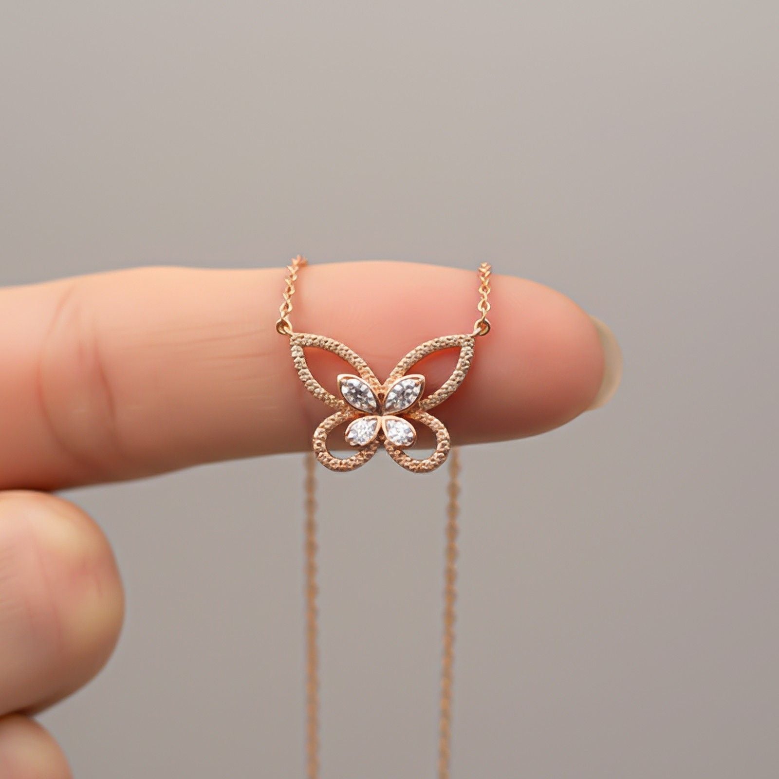 Silver Elegant Crystal Butterfly Necklace