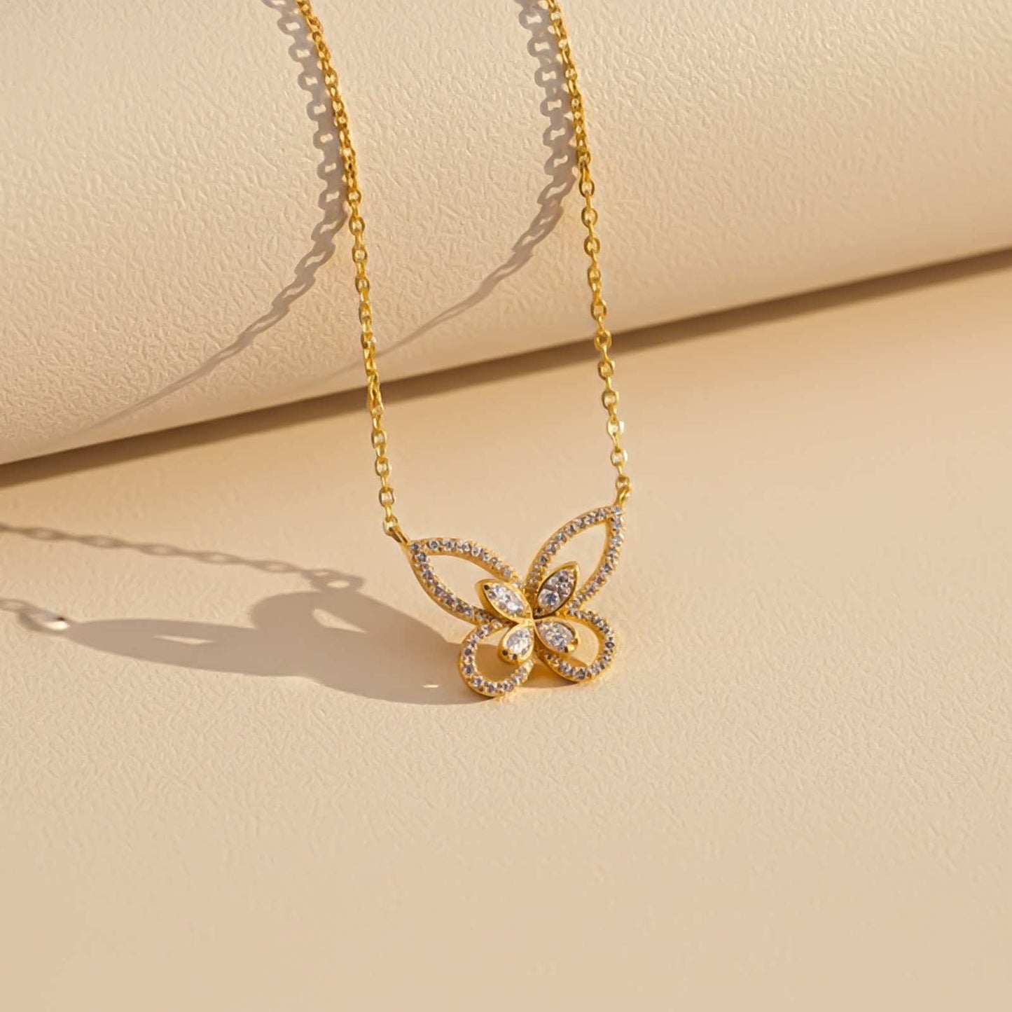 Silver Elegant Crystal Butterfly Necklace