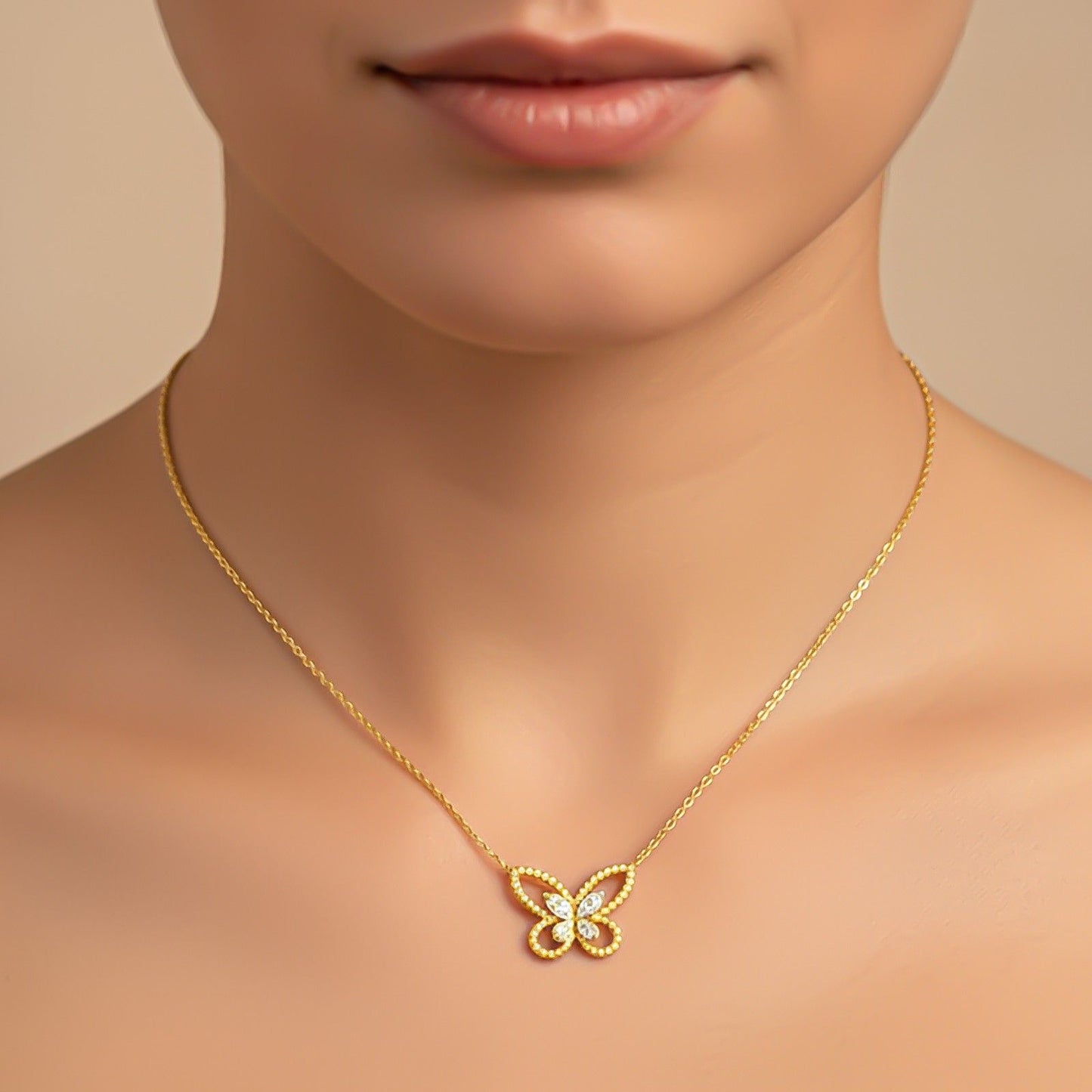 Silver Elegant Crystal Butterfly Necklace