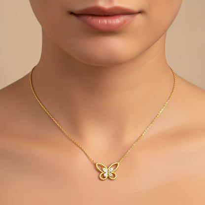 Silver Elegant Crystal Butterfly Necklace