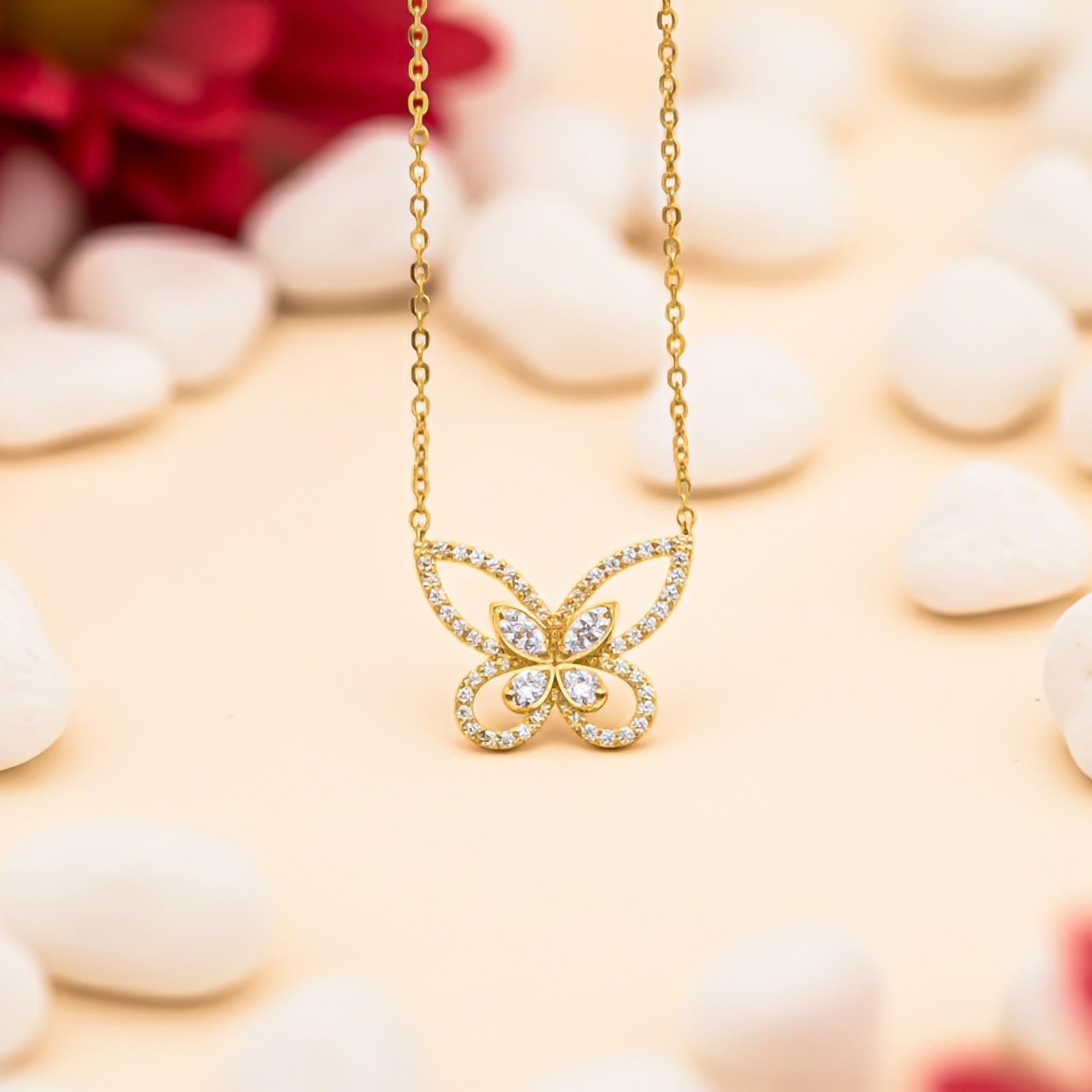 Silver Elegant Crystal Butterfly Necklace