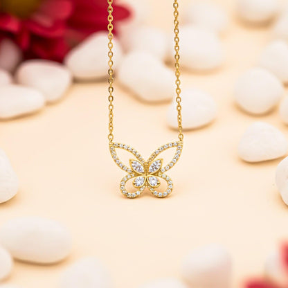 Silver Elegant Crystal Butterfly Necklace