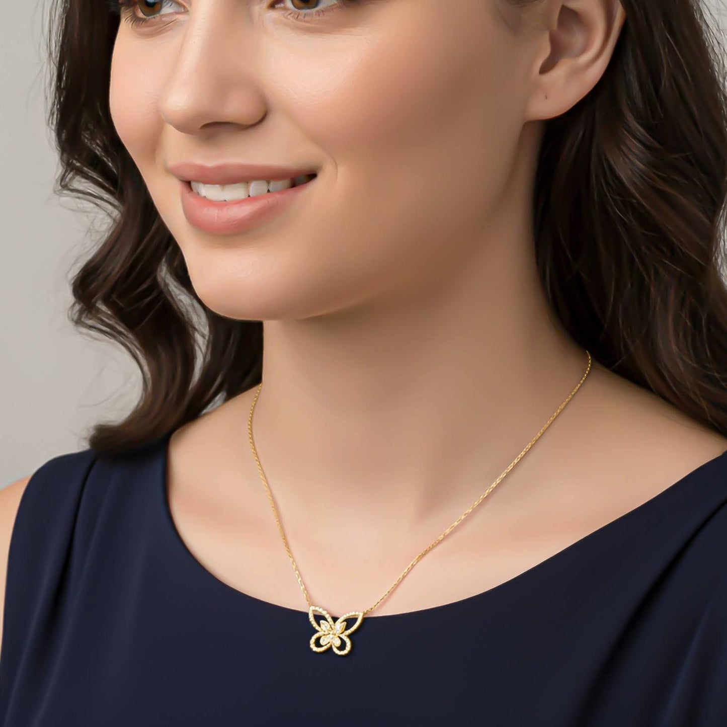 Silver Elegant Crystal Butterfly Necklace