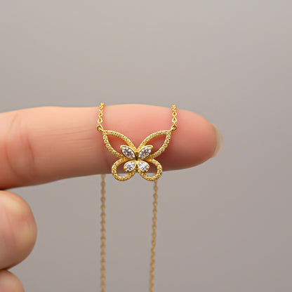 Silver Elegant Crystal Butterfly Necklace
