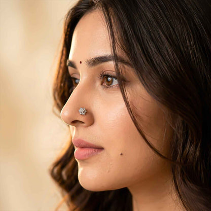 Silver Floral Cluster CZ Nose Pin for Women