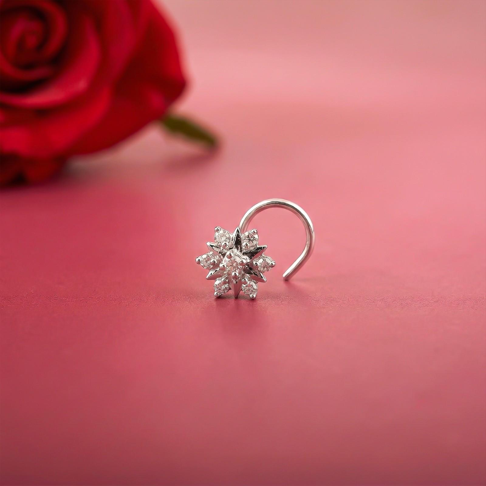 Silver Floral Cluster CZ Nose Pin for Women