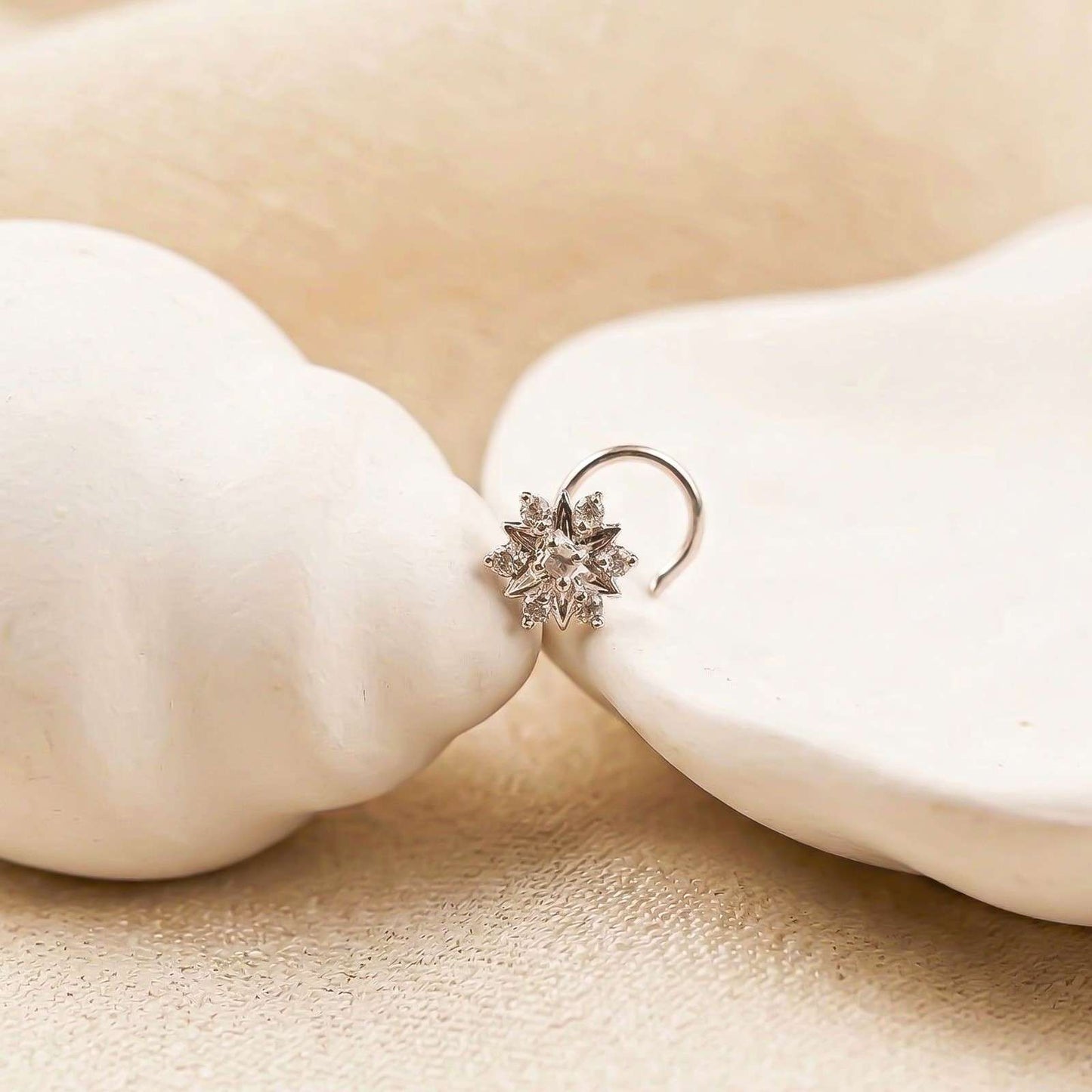 Silver Floral Cluster CZ Nose Pin for Women