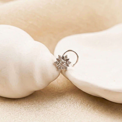 Silver Floral Cluster CZ Nose Pin for Women