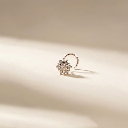 Silver Floral Cluster CZ Nose Pin for Women