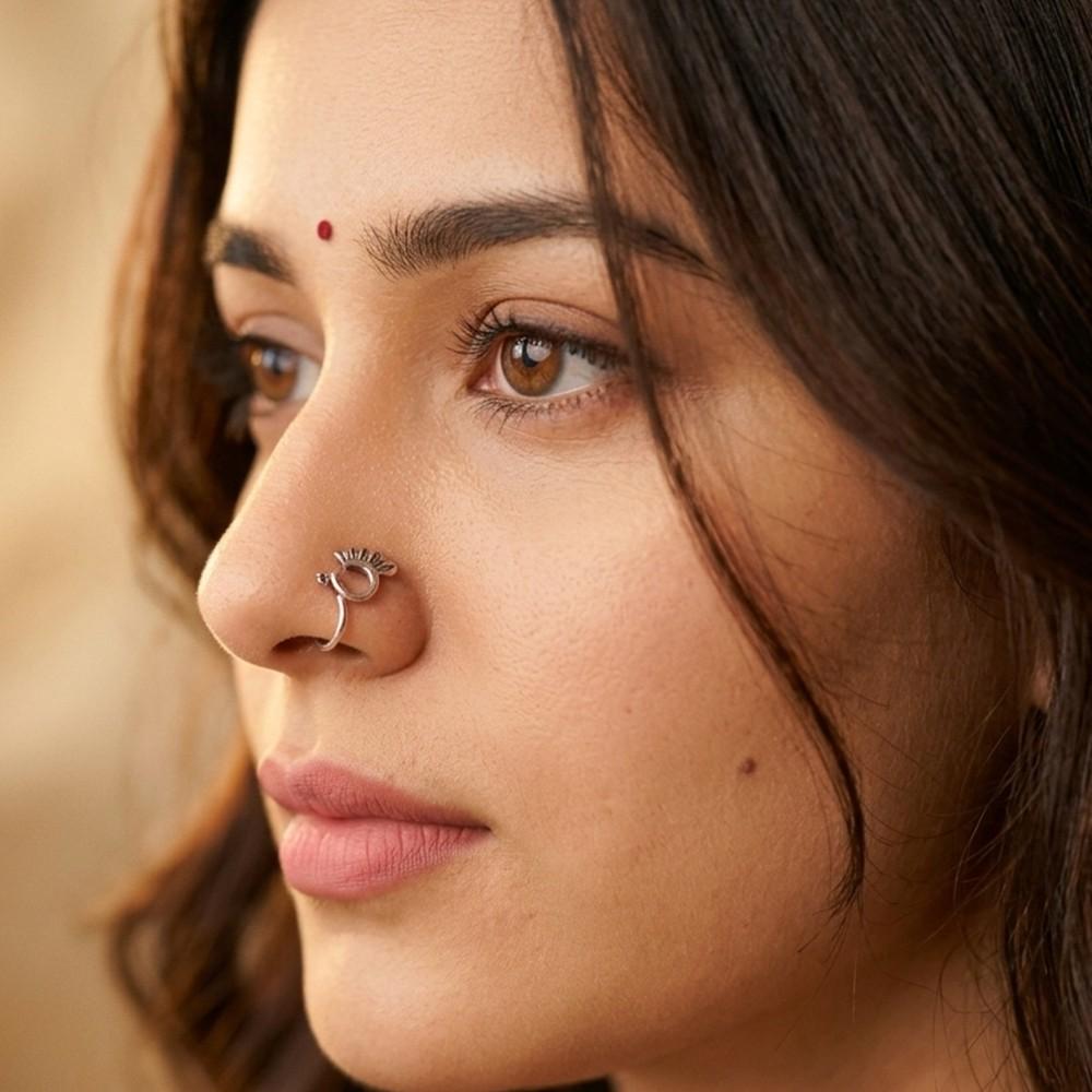 Silver Peacock Nose Pin for Women