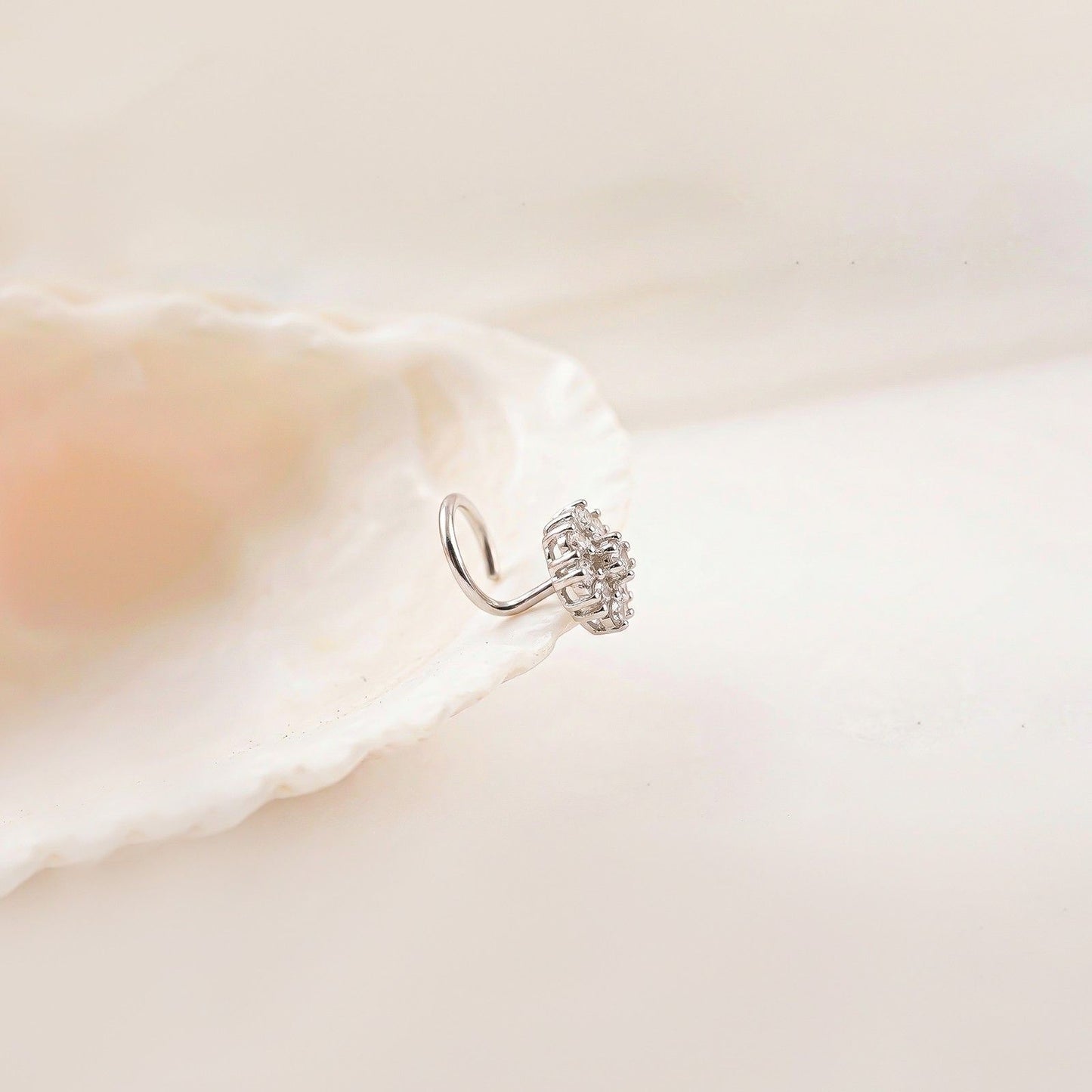 Silver Round Floral Cluster CZ Nose Pin for Women