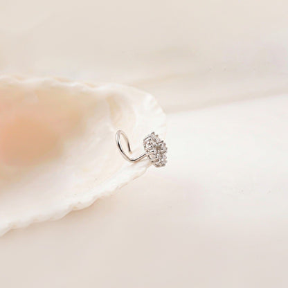 Silver Round Floral Cluster CZ Nose Pin for Women