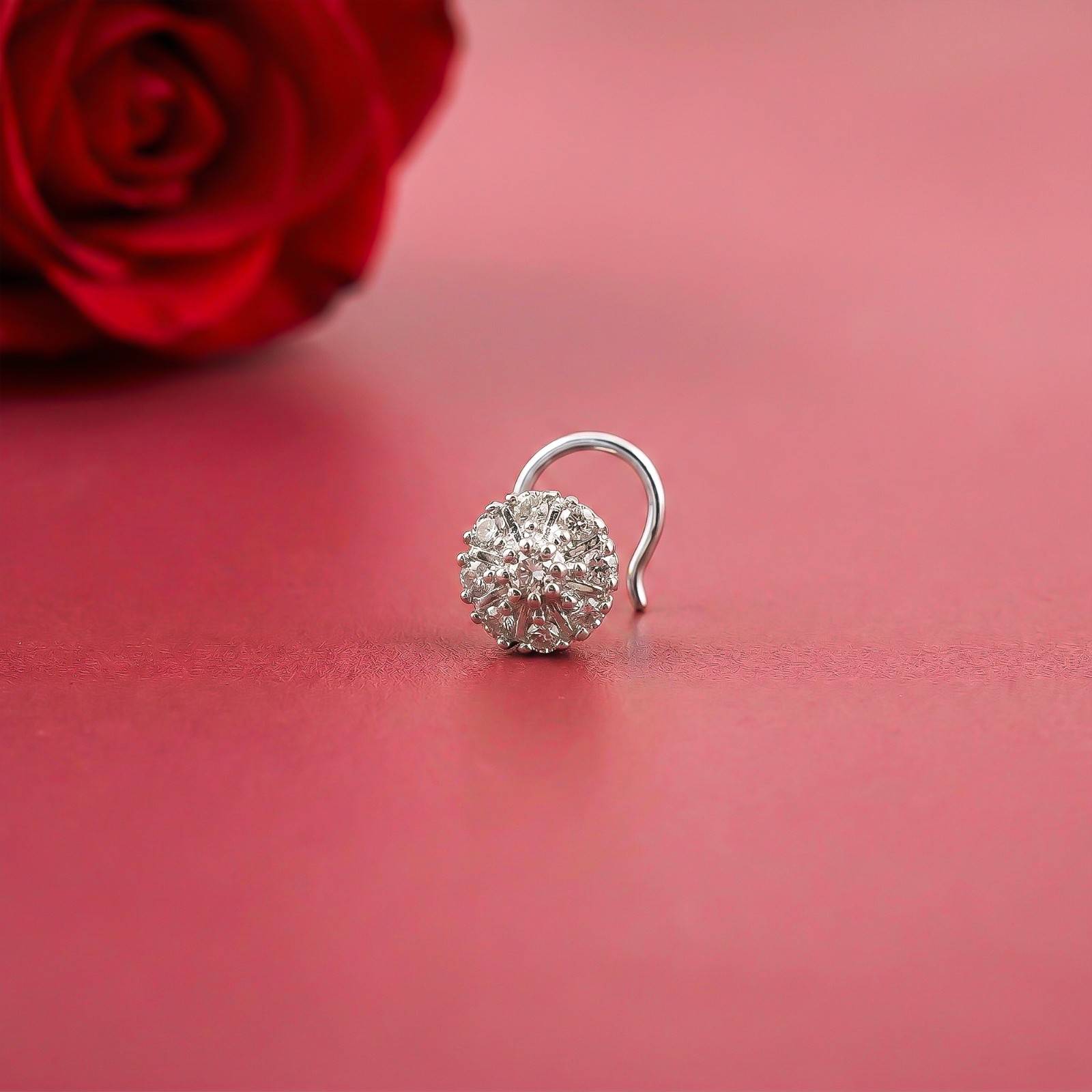 Silver Round Floral Cluster CZ Nose Pin for Women