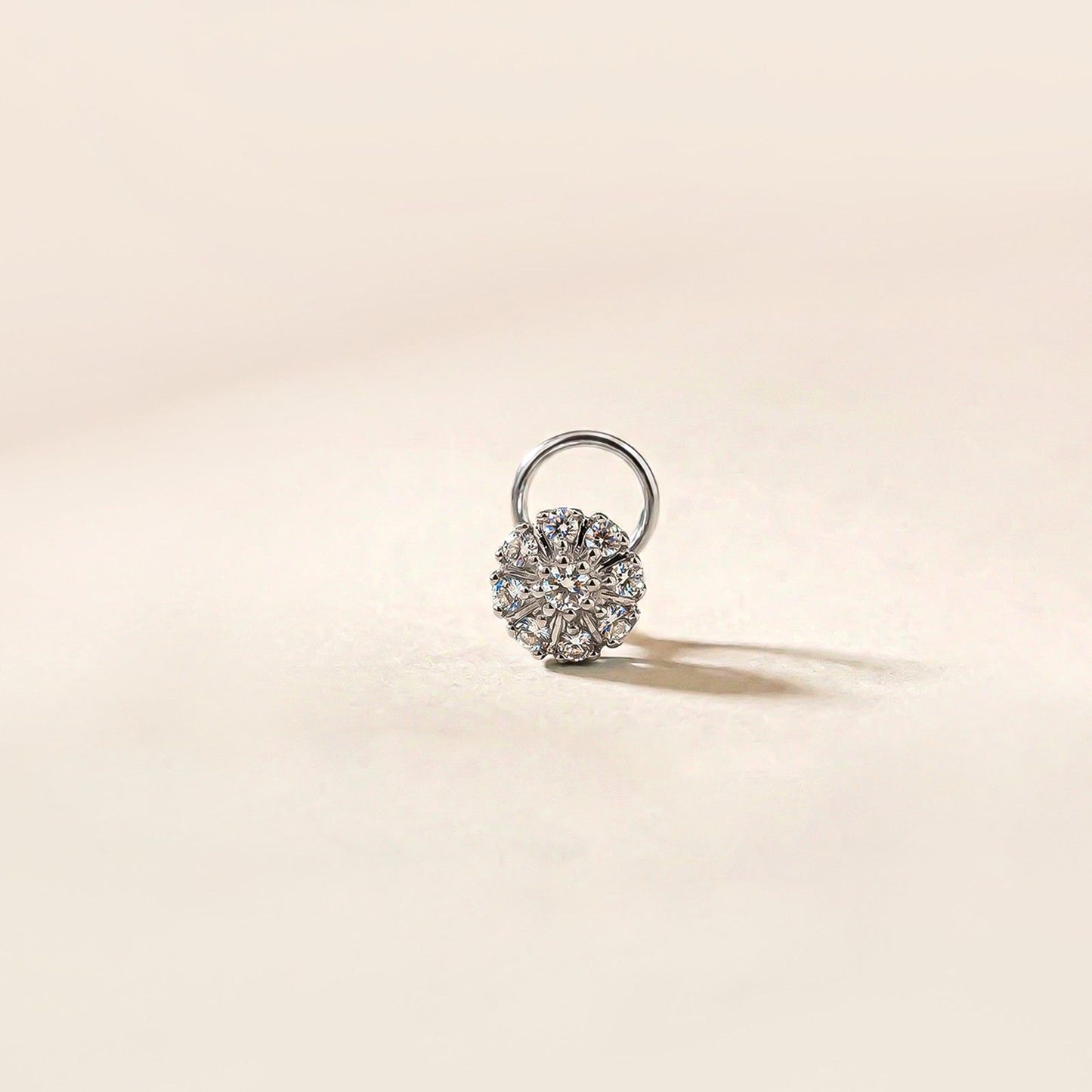 Silver Round Floral Cluster CZ Nose Pin for Women