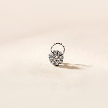 Silver Round Floral Cluster CZ Nose Pin for Women