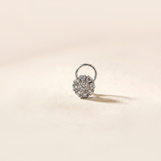 Silver Round Floral Cluster CZ Nose Pin for Women