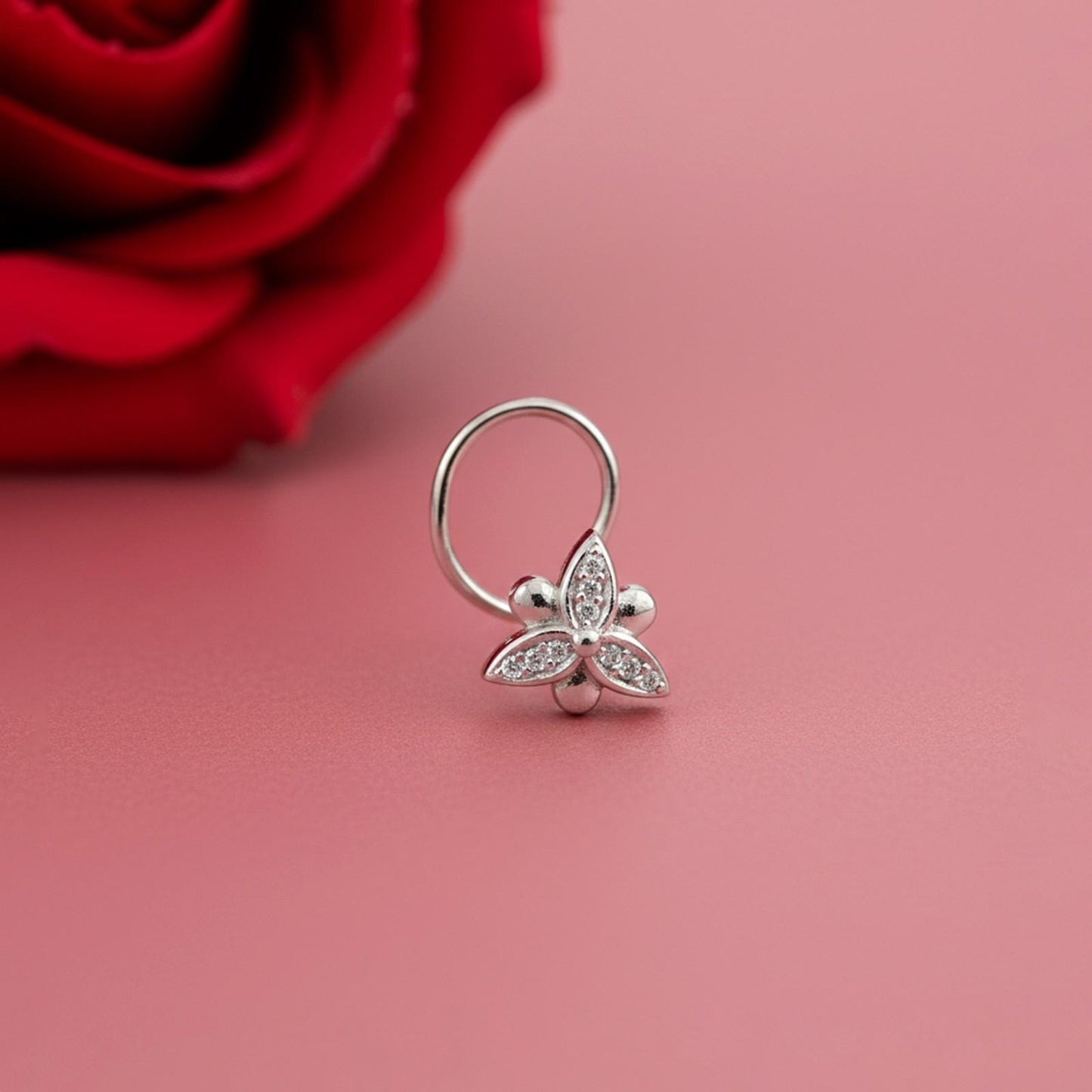 Sterling Silver Floral Flower Nose Pin