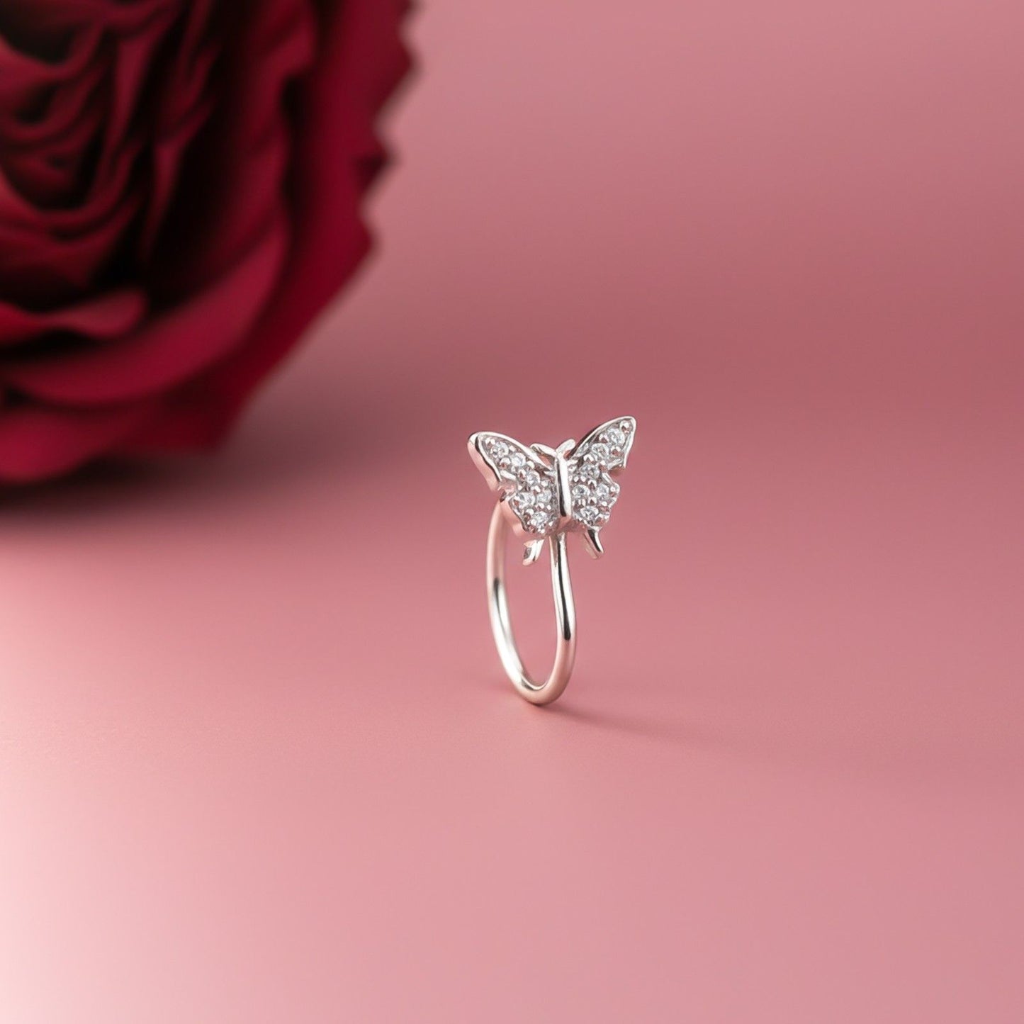 Silver Diamond Butterfly Tiny Nosepin