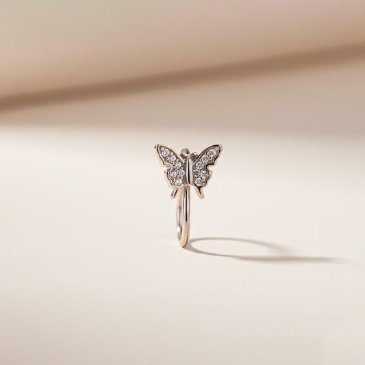 Silver Diamond Butterfly Tiny Nosepin