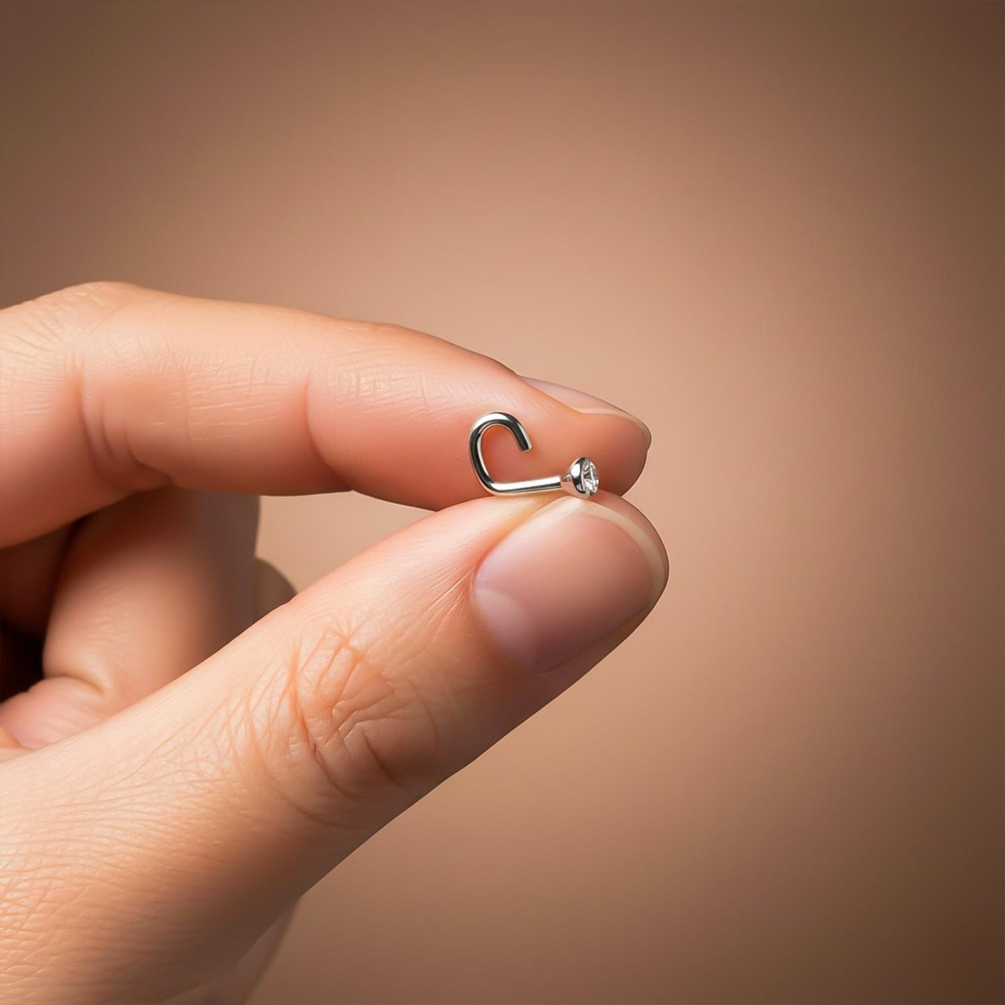 Silver Elegant Flush Bezel Silver Nose Ring (pack of 2)