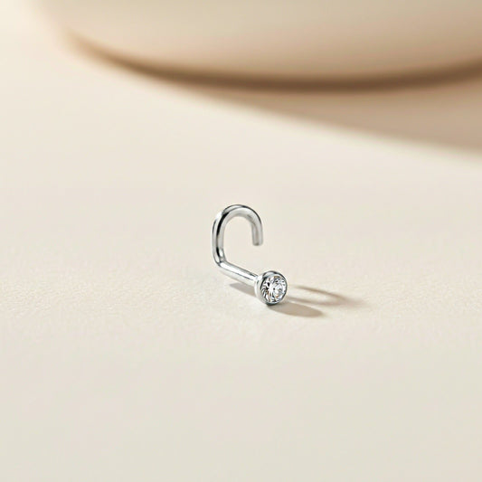 Silver Elegant Flush Bezel Silver Nose Ring (pack of 2)