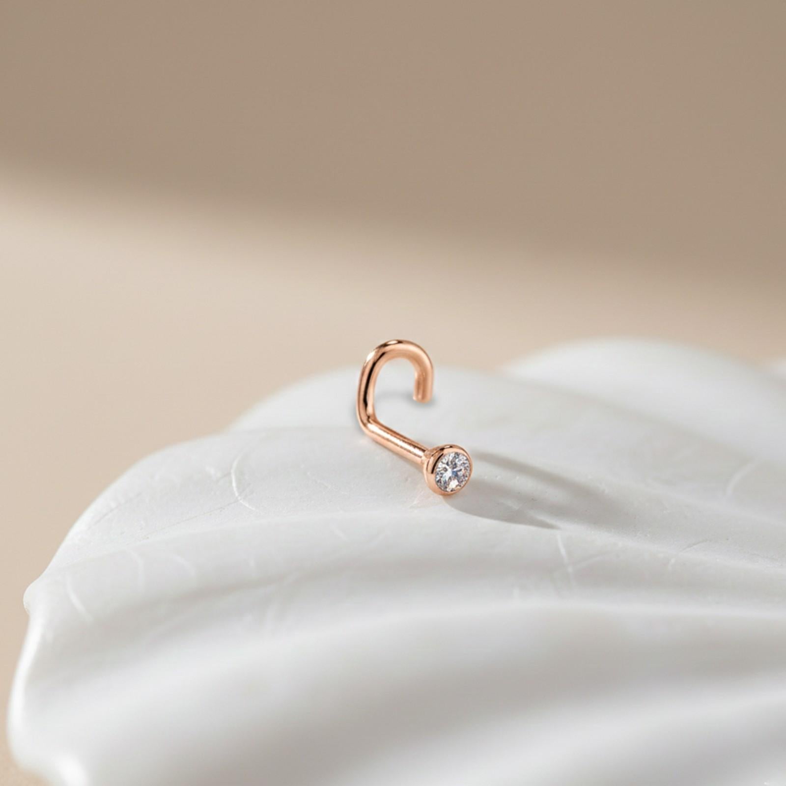 Rose Gold Elegant Flush Bezel Nose Ring (pack of 2)