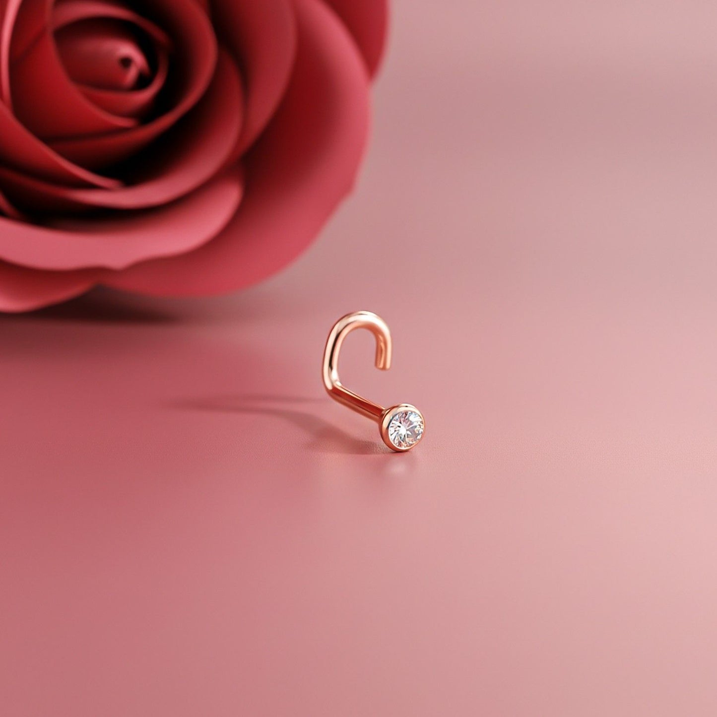 Rose Gold Elegant Flush Bezel Nose Ring (pack of 2)