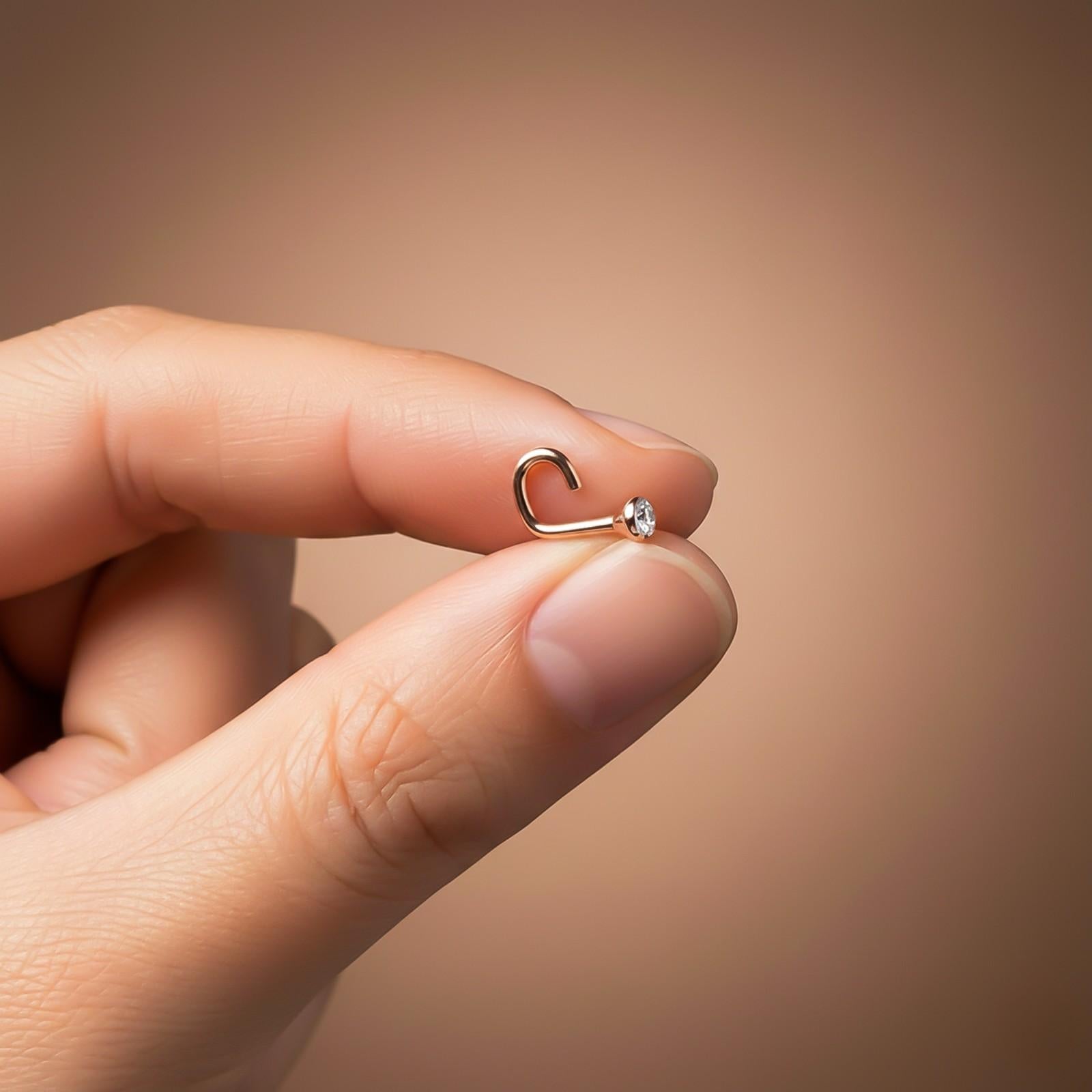 Rose Gold Elegant Flush Bezel Nose Ring (pack of 2)