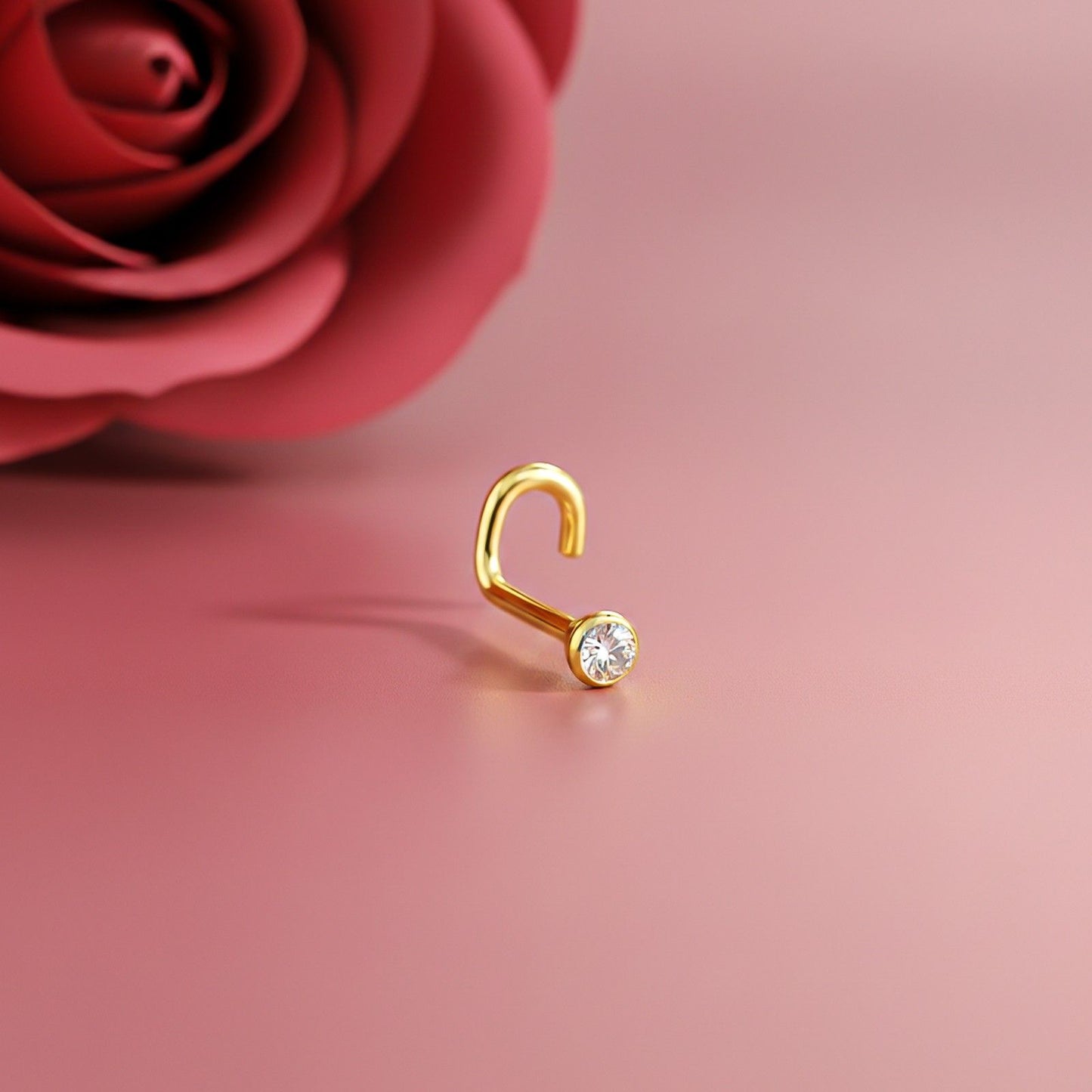 Golden Elegant Flush Bezel Gold Nose Ring (pack of 2)